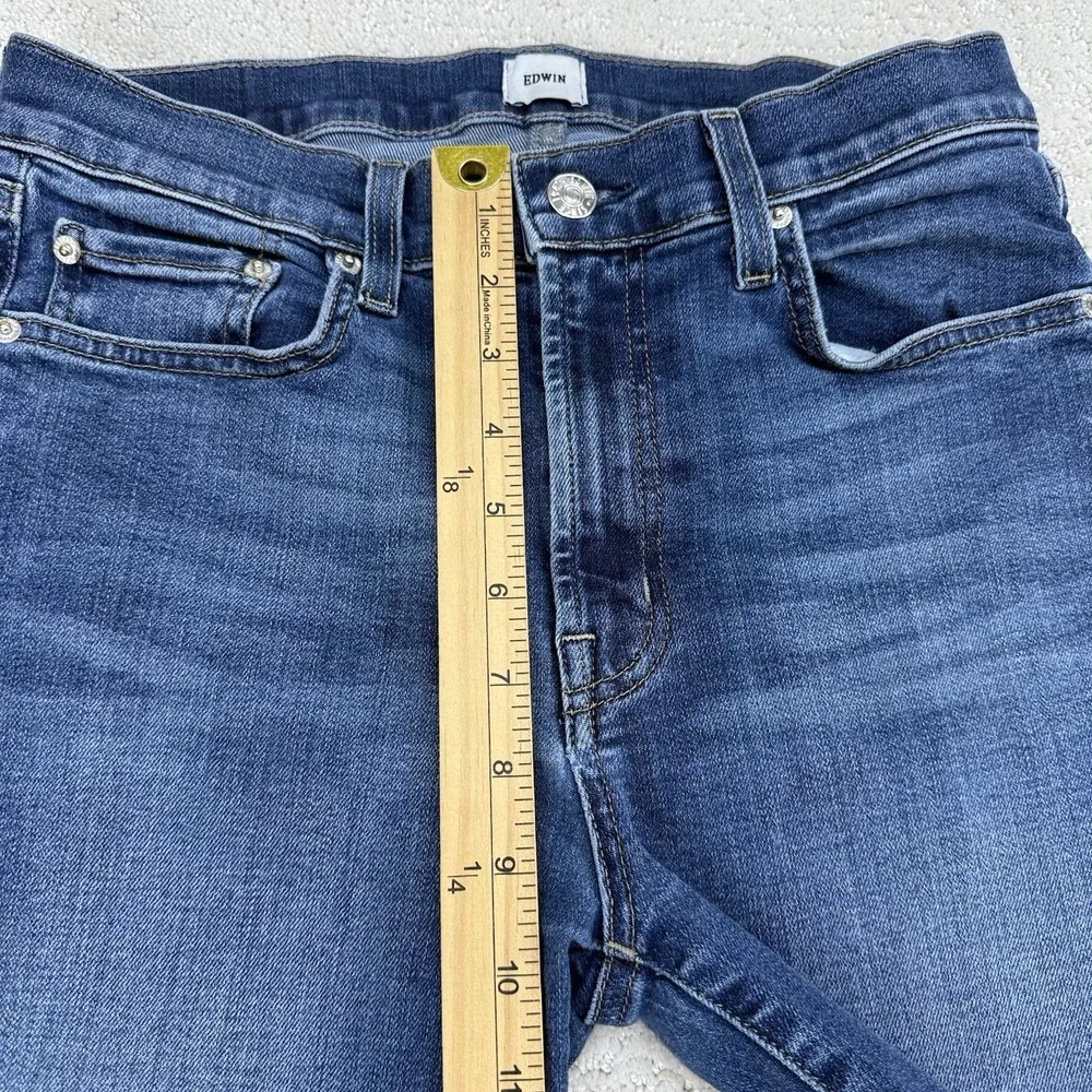 Edwin‎ Womens Slim Straight Jeans 29X25 Blue Raw Hem Stretch $180